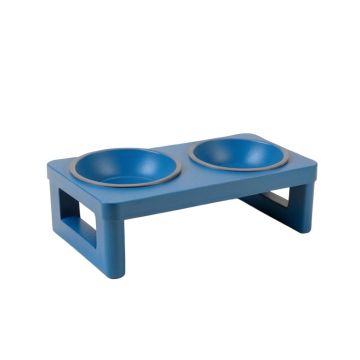 Holly Canyon Pet Feeding Stand With Two Plain Empty Bowls - Blue