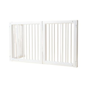 4 Panel 36 Inch Freestanding Foldable Pet Gate , Wooden Free Standing Pet Gate For Dogs , White