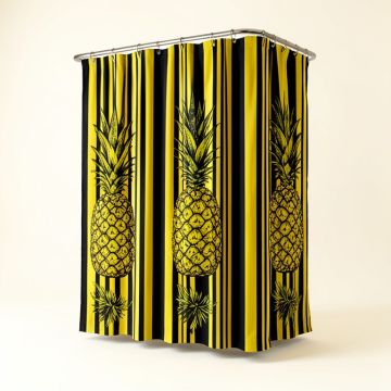 Kassandra Retro Striped Background With Pineapple Figures Vintage Hippie Graphic Single Shower Curtain (synthetic illustration; no displayed measurements)