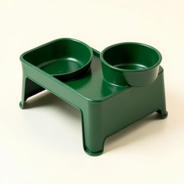 Ash Bridge Pet Feeding Stand With Two Plain Empty Bowls - Green (synthetic illustration; no displayed measurements)
