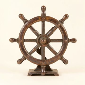 Distressed Ship Wheel Clock (synthetic illustration; no displayed measurements)