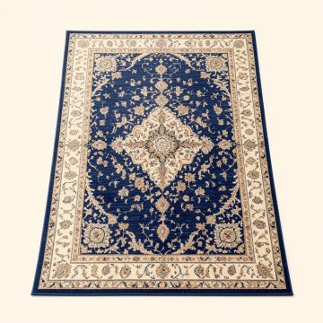 Hillsby Oriental Navy/Beige Area Rug (synthetic illustration; no displayed measurements)