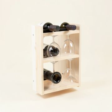 Elitia 3 Bottle Solid Wood Wall Mounted Wine Bottle & Glass Rack (synthetic illustration; no displayed measurements)