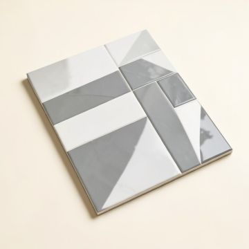 Linear Random Sized Metal Mosaic Tile In Glossy Gray/White (synthetic illustration; no displayed measurements)