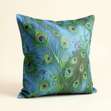 Polla Peacock Cotton Floral Throw Pillow (synthetic illustration; no displayed measurements)