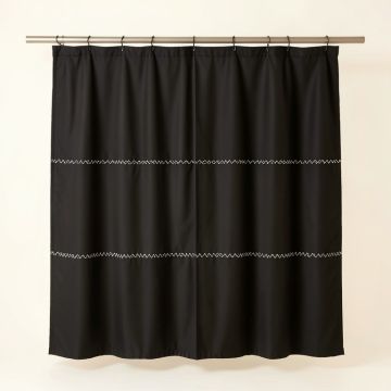 Harbor Falls Shower Curtain Hanging Flat From A Plain Rod - Black (synthetic illustration; no displayed measurements)