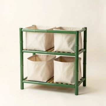 Cedar Arc Laundry Sorting Station With Plain Removable Bags (synthetic illustration; no displayed measurements)