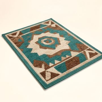 Rabayda Geometric Hand Hooked Teal/Brown/Beige Indoor / Outdoor Area Rug (synthetic illustration; no displayed measurements)