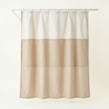 Pine Crest Shower Curtain Hanging Flat From A Plain Rod - Beige (synthetic illustration; no displayed measurements)