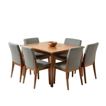 Mid-Century 5 Piece Wooden Dining Set With 4 Padded Dining Chairs