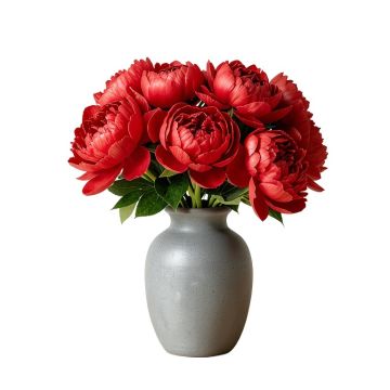 Peonies In A Vase On A Table By Gabriel Schachinger - Picture Frame Print On Canvas