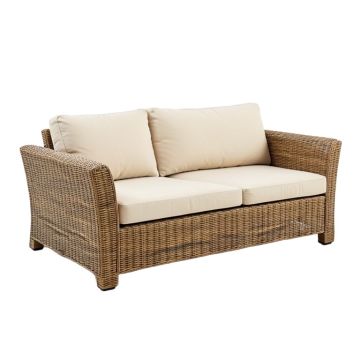 Ametra 122 '' Wide Outdoor Wicker Patio Sofa With Cushions (synthetic illustration; no displayed measurements)