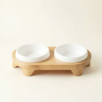 Dune Bend Pet Feeding Stand With Two Plain Empty Bowls - White (synthetic illustration; no displayed measurements)