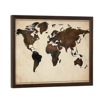 World Map By Fireside Home - Picture Frame Graphic Art Print On Wood