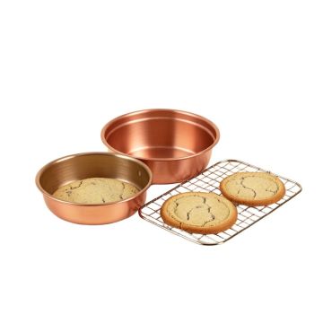 Ayesha Bakeware 3 Piece Bakware Set With Cake Pan And Cookie Pan With Cooling Rack Set