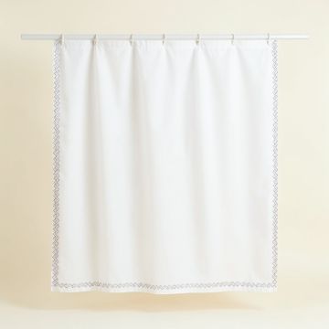 Cliff Dell Shower Curtain Hanging Flat From A Plain Rod - White (synthetic illustration; no displayed measurements)