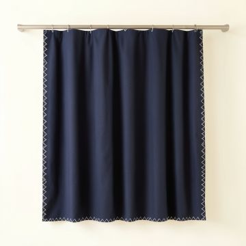 Stone Dell Shower Curtain Hanging Flat From A Plain Rod - Navy (synthetic illustration; no displayed measurements)