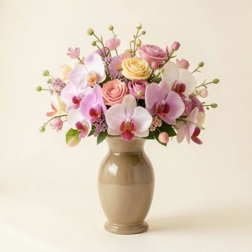 Liquid Illusion Dancing Lady Orchids Floral Arrangement In Vase (synthetic illustration; no displayed measurements)