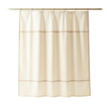 Slate Canyon Shower Curtain Hanging Flat From A Plain Rod - Cream