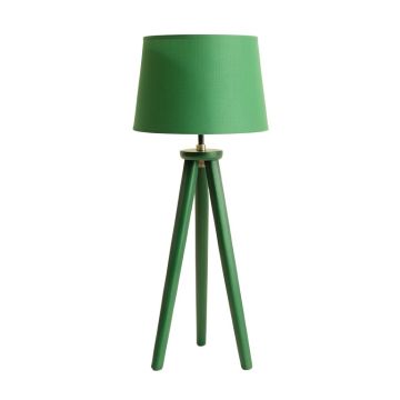 Oak Bend Floor Lamp With A Plain Fabric Shade - Green
