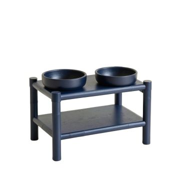 Briar Edge Pet Feeding Stand With Two Plain Empty Bowls - Navy