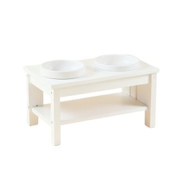Summit Falls Pet Feeding Stand With Two Plain Empty Bowls - White