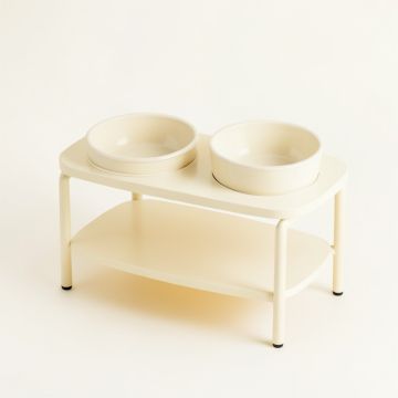Spruce Bridge Pet Feeding Stand With Two Plain Empty Bowls - Ivory (synthetic illustration; no displayed measurements)