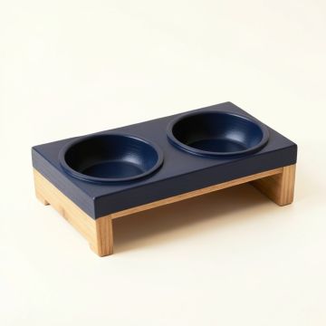 Oak Crest Pet Feeding Stand With Two Plain Empty Bowls - Navy (synthetic illustration; no displayed measurements)