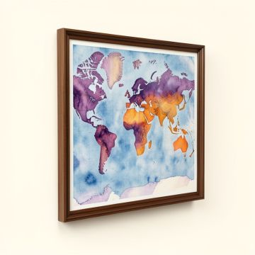 Watercolour Map Of The World Framed Graphic Art Print On Canvas (synthetic illustration; no displayed measurements)