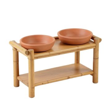 Maple Bridge Pet Feeding Stand With Two Plain Empty Bowls - Terracotta