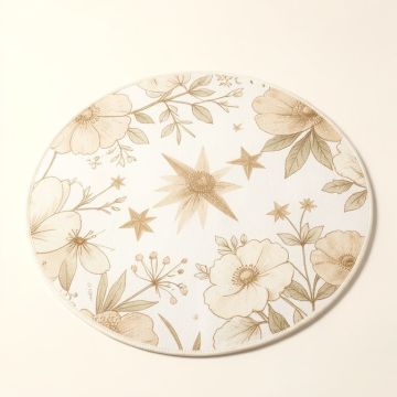 Abstract Floral Pattern With Star Design Nature Illustration Circular Arrangement Tan White Kitchen Mat (synthetic illustration; no displayed measurements)