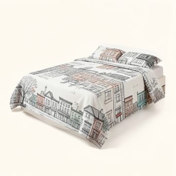 Baen Buildings On Woodward Avenue In Downtown Artistic Sketchy Urban Scene Duvet Cover Set (synthetic illustration; no displayed measurements)