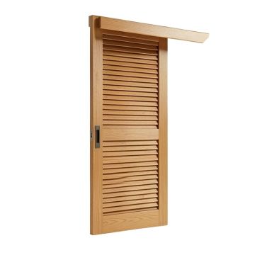 Louvered Wood Finish Athanas Sliding Closet Doors