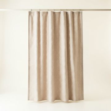 River Crest Shower Curtain Hanging Flat From A Plain Rod - Beige (synthetic illustration; no displayed measurements)