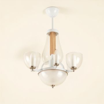 Osma 6 - Light Shaded Tiered Chandelier With Wood Accents (synthetic illustration; no displayed measurements)