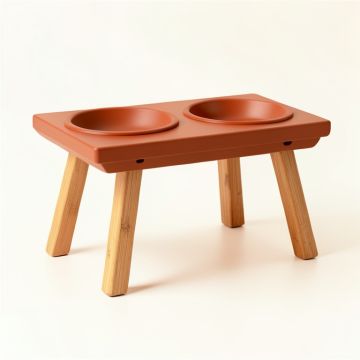 Cedar Dale Pet Feeding Stand With Two Plain Empty Bowls - Terracotta (synthetic illustration; no displayed measurements)