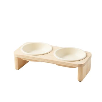 Cedar Brook Pet Feeding Stand With Two Plain Empty Bowls - Ivory