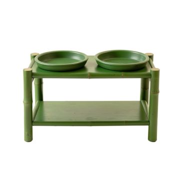 Hill Crest Pet Feeding Stand With Two Plain Empty Bowls - Green