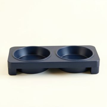 Juniper Bend Pet Feeding Stand With Two Plain Empty Bowls - Navy (synthetic illustration; no displayed measurements)