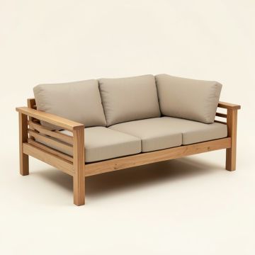 Dowell Premium Grade A Teak Patio Sofa With Cushions (synthetic illustration; no displayed measurements)