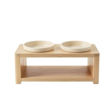 Holly Crossing Pet Feeding Stand With Two Plain Empty Bowls - Beige