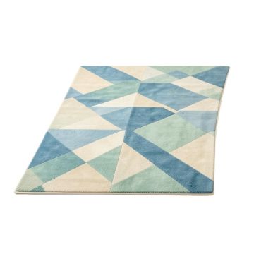 Ruby Rita Mid-Century Modern Geometric Triangles Blue/Mint/Ivory Area Rug