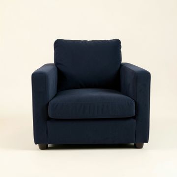 Stone Arc Upholstered Armchair - Navy (synthetic illustration; no displayed measurements)