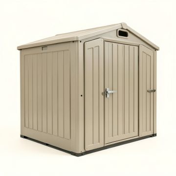 Dual Entry 15 Ft. W X 8 Ft. D Plastic Storage Shed (synthetic illustration; no displayed measurements)