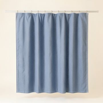 Hazel Crest Shower Curtain Hanging Flat From A Plain Rod - Blue (synthetic illustration; no displayed measurements)