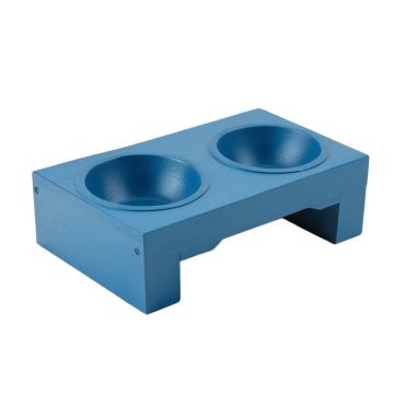 River Dell Pet Feeding Stand With Two Plain Empty Bowls - Blue