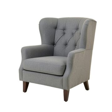 Tufted Cotton Upholstered Wingback Arm Chair In Gray