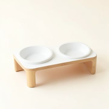 Brook Dell Pet Feeding Stand With Two Plain Empty Bowls - White (synthetic illustration; no displayed measurements)