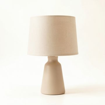 Oak Branch Table Lamp With A Plain Fabric Shade - Beige (synthetic illustration; no displayed measurements)