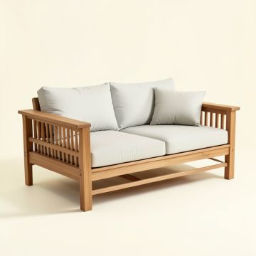 Debby 82.6 '' Wide Outdoor Teak Patio Sofa With Cushions (synthetic illustration; no displayed measurements)